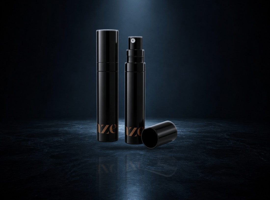 Olfazeta perfume samples in black atomisers